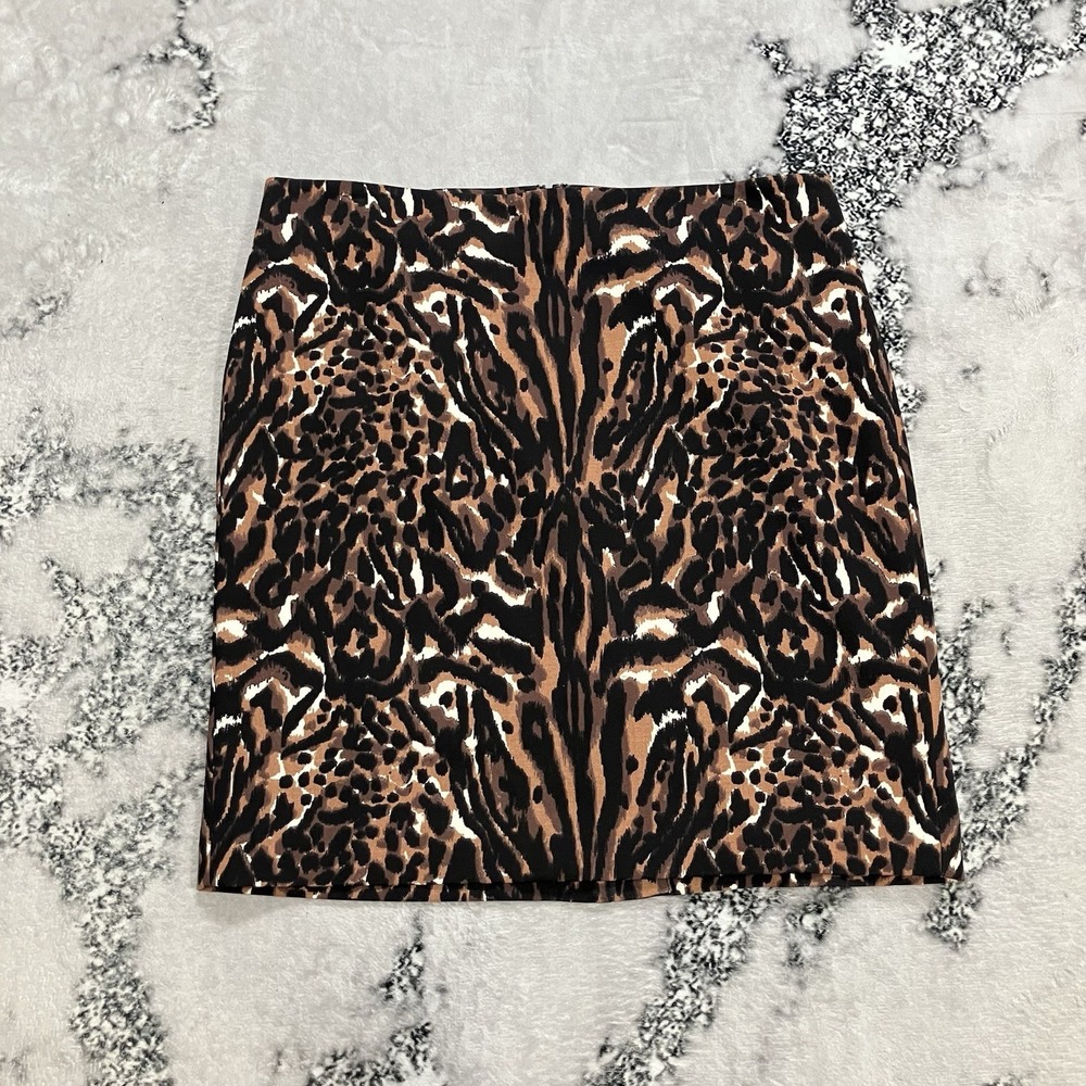 Talbots Animal Print Skirt Womens Size 14P Petite Brown Black Pencil Career